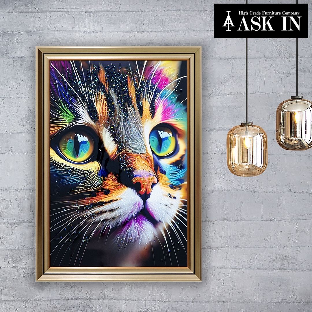 Rakuten - クリスタルアート 水晶 44x64cm 猫 キャット 動物 カラフル アートパネル おしゃれ キラキラ 可愛い ゴージャス オフィス サロン カフェ 店舗 美容院 バー レストラン 開業祝い 新築祝い カラフル プレゼント お祝い ギフト 記念日 誕生日 ASK IN アスクイン モイスト
