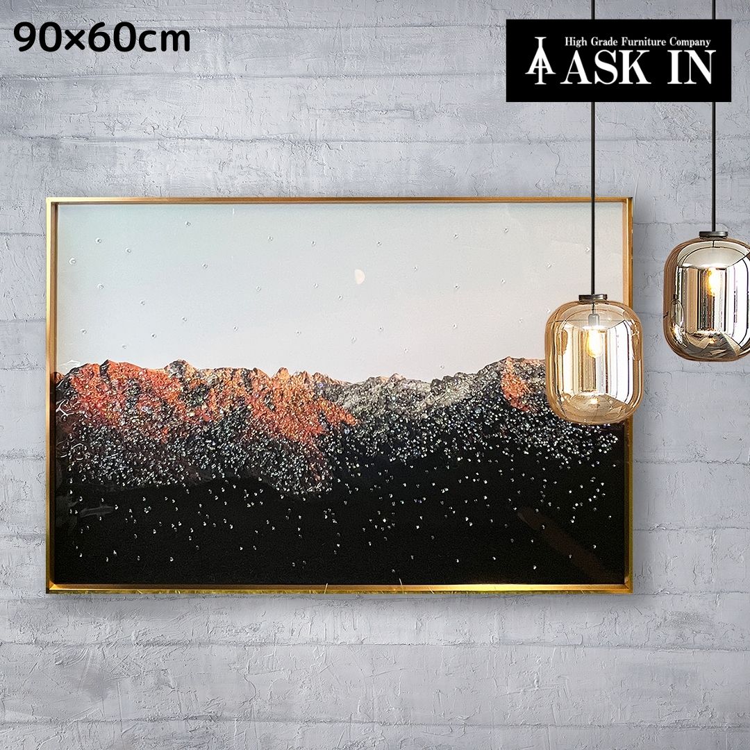 Rakuten - クリスタルアート 90x60cm おしゃれ かわいい かっこいい キラキラ 自然 夜景 山 景色 シンプル モダン 女性 アートパネル アート 壁掛け バー カフェ 水晶 誕生日 レストラン プレゼント お祝い ギフト 記念日 ラウンジ 店舗 アスクイン ブランド ASK IN Mountain & Moon