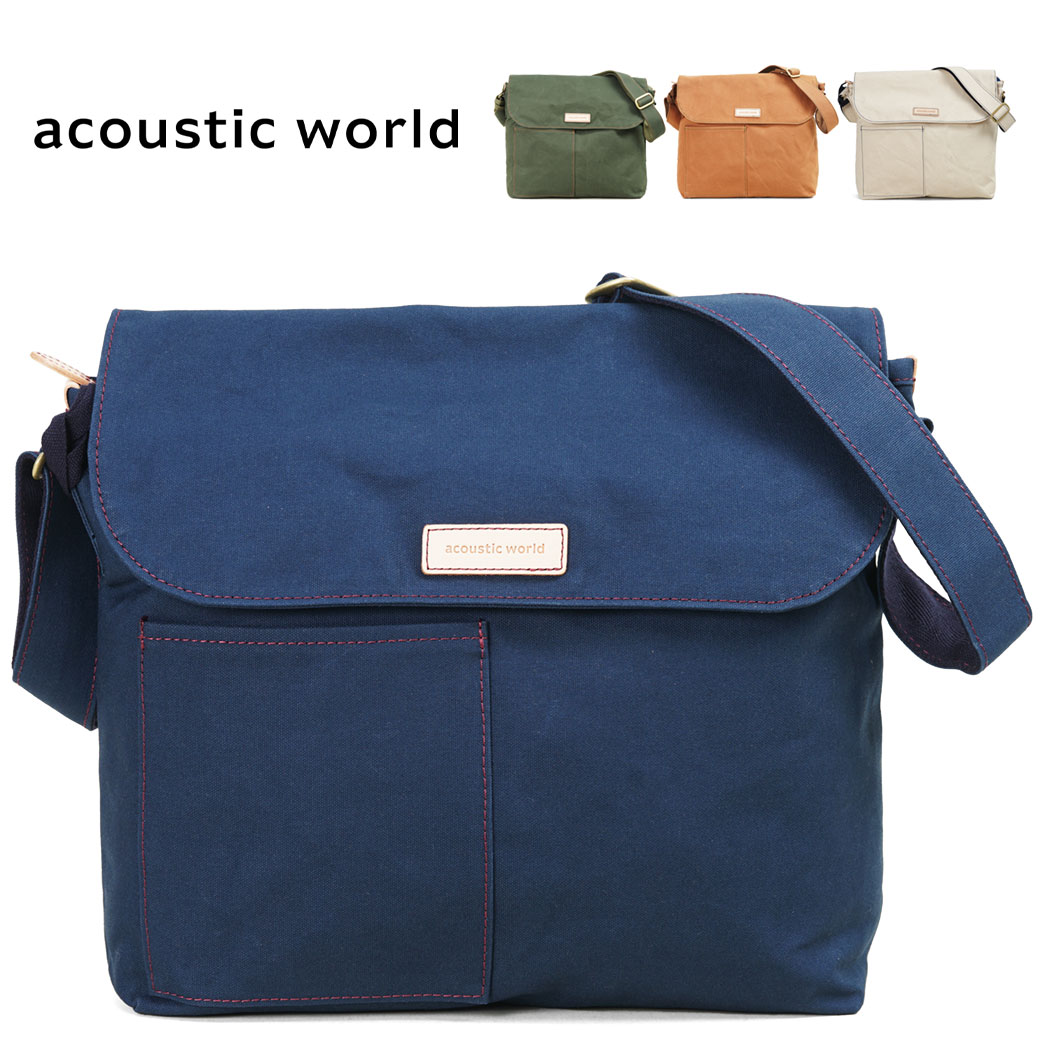 ショルダーバッグ メンズ ブランド 横型 キャンバス acoustic world アコースティック・ワールド STITCH ステッチ 帆布 斜めがけ バッグ 肩掛け A4 日本製 撥水 カジュアル メンズ バッグ 海外 旅行 バッグ