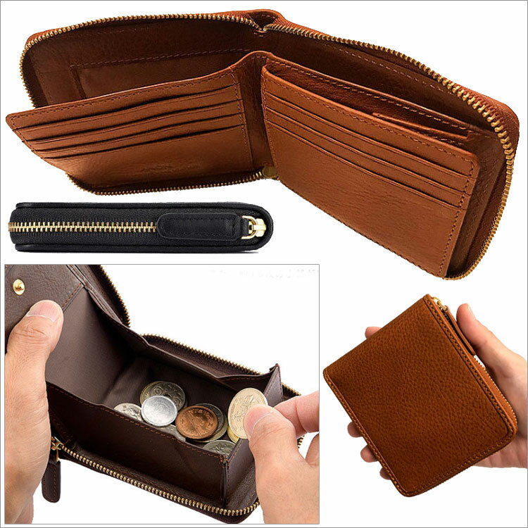 【ANON】アノン CA-V-625 伊・バケッタレザー ラウンドファスナー 二つ折り財布 革 本革 レザー 折財布 小銭入 ボックス型コインケース 財布 サイフ ファスナー 小物 通販 ギフト プレゼント