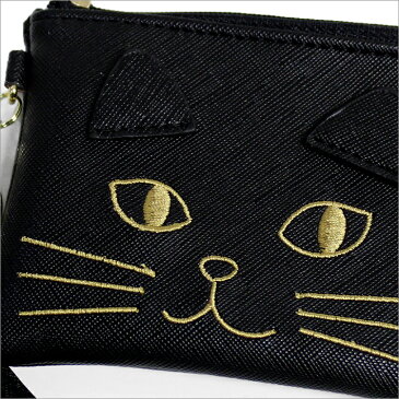 伸縮リール付き！かわいい猫刺繍。カバンに下げられる定期入れ。【メール便送料無料】 L-648 パスケース レディース 小銭入れつき 猫 ネコ カードケース 伸縮リール 定期 通勤 通学 高校生 プレゼント 通販 母の日