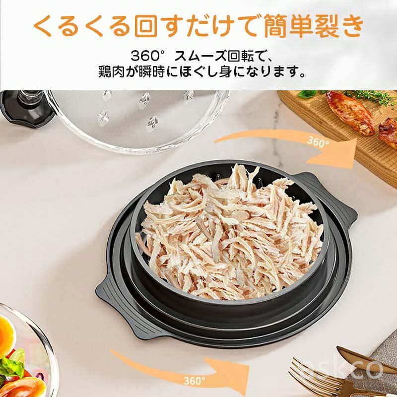 エイエスケーカンパニー楽天市場店の【赤字覚悟！】送料無料 チキンシュレッダー 鶏胸シュレッダー ツールツイスト クリアカバー付き ミートシュレッダー 滑り止め チキングラインダー 豚肉 牛肉 チキン 食洗機対応 ツール ねじれ 耐熱 鶏肉 野菜 フードシュレッダー ペット ねこ 犬 手作りご飯｜アングル3