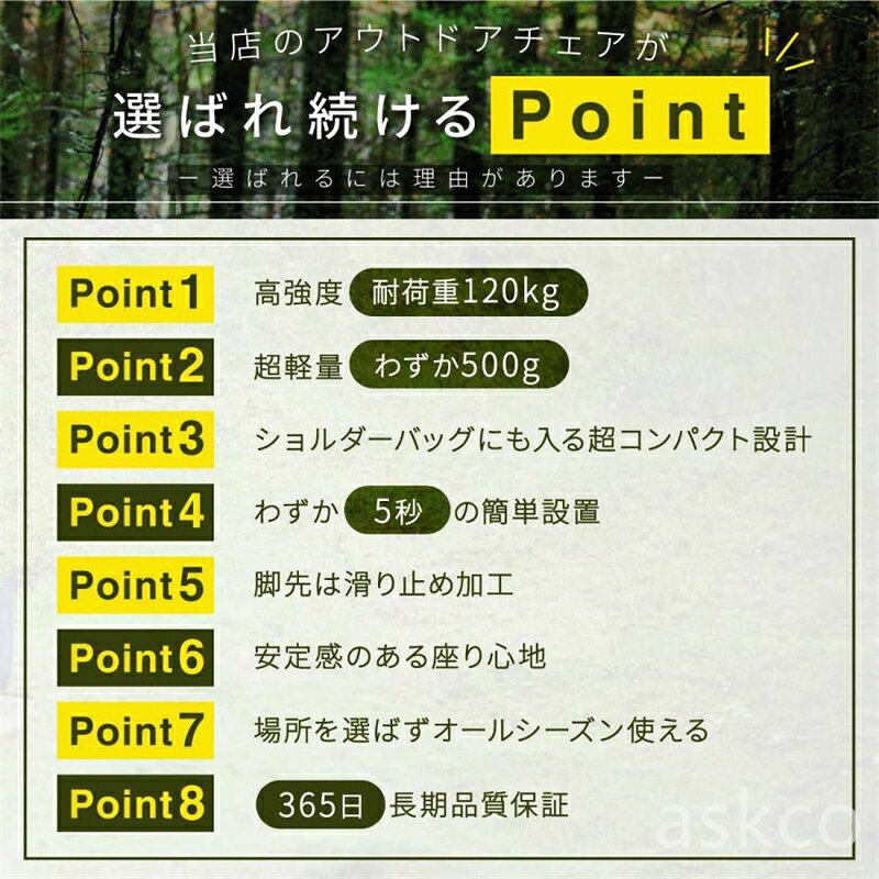 【赤字覚悟！】送料無料 アウトドアチェア 折りたたみイス アウトドア 折りたたみチェア 折りたたみ椅子 キャンプチェア 椅子 イス チェア 軽量 コンパクト キャンプ用品 伸縮 レジャー ピクニック 収納ラクラク ツーリング ドライブ 耐荷重は驚愕の120kg askco-10000052 エイエスケーカンパニー楽天市場店 サンプル画像3