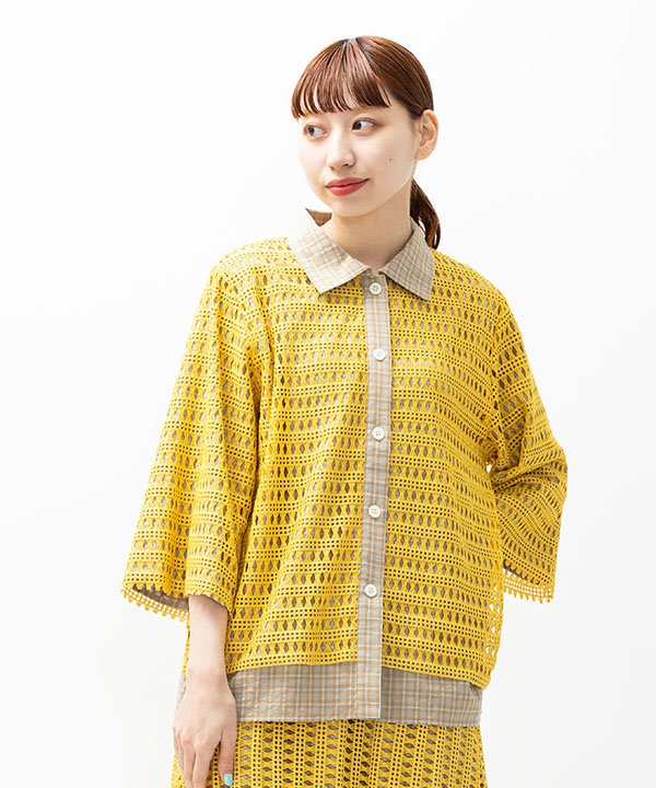 as know as 豪華共演どっちも主役SH レディース トップス シャツ チェック レース リバーシブル シャツ 7分袖 前開き ハオリ 四角 ドゥバズのサムネイル