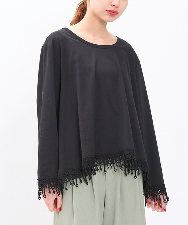 【期間限定P5倍】as know as ハートの実レースPO レディース トップス カットソー 長袖 プルオーバー カットソー ロンT 長袖 プルオーバー レース カット 綿 ポリウレタン 裾レース 袖口レース ハート クルーネック ドゥバズ