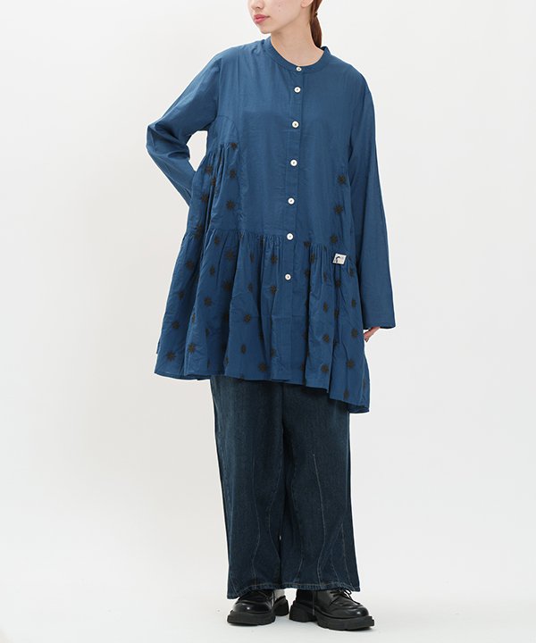 as know as 刺繍の結晶SHTN レディース ワンピース チュニック チュニック 長袖 前あき 刺繍 切替 ギャザー 無地 ゆったり 綿 おしゃれ かわいい カジュアル 上品 華やか トレンド 冬 秋 春 夏 ドゥバズ