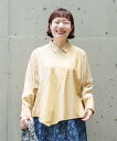 as know as ボタンで遊び心のあるSH レディース 大きいサイズ トップス シャツ シャツ 布帛 3way 切り替え ボタン カフス 衿 マゼコゼ 組み合わせ フレア アシンメトリー ストライプ シャツカラー オーバーサイズ オオラカ