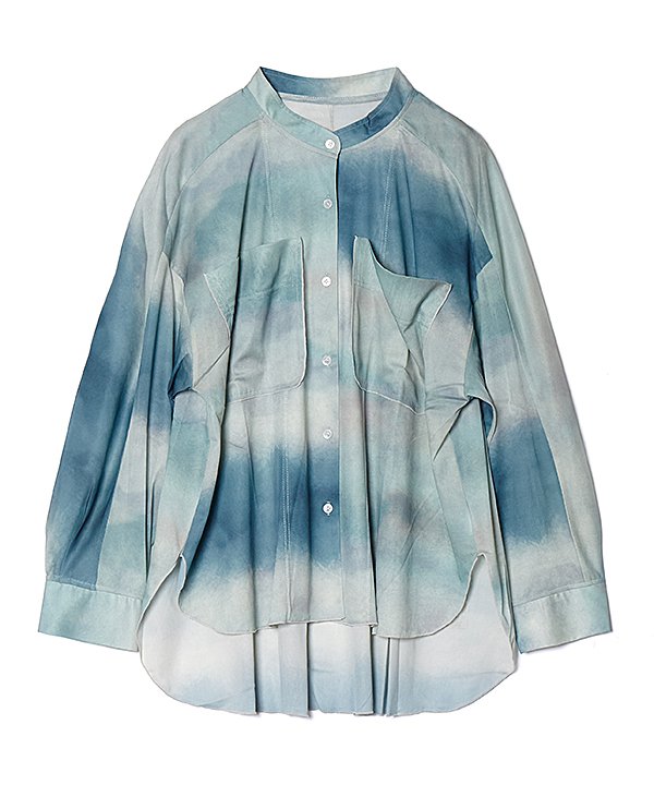 as know as モヤっとメッシュSH レディース トップス カットソー シャツ バンドカラー 長袖 ポケット 前開き はおり ゆったり 透け ギャザー ヨーク 軽い モヤ メッシュ ドゥバズのサムネイル