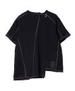 as know as ハギッコ裏見せT レディース トップス カットソー 半袖 プルオーバー Tシャツ 半袖 天竺 リブ ミックス 縫代表出し 切替 タック 束ロック アシンメトリー マチ ドゥバズ