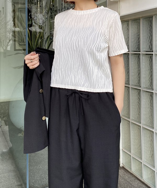 as know as 着まわし自由な短丈T レディース トップス カットソー 半袖 プルオーバー Tシャツ うねうね シンプル ショート丈 かわいい おしゃれ トレンド 春 夏 ピンキーのサムネイル