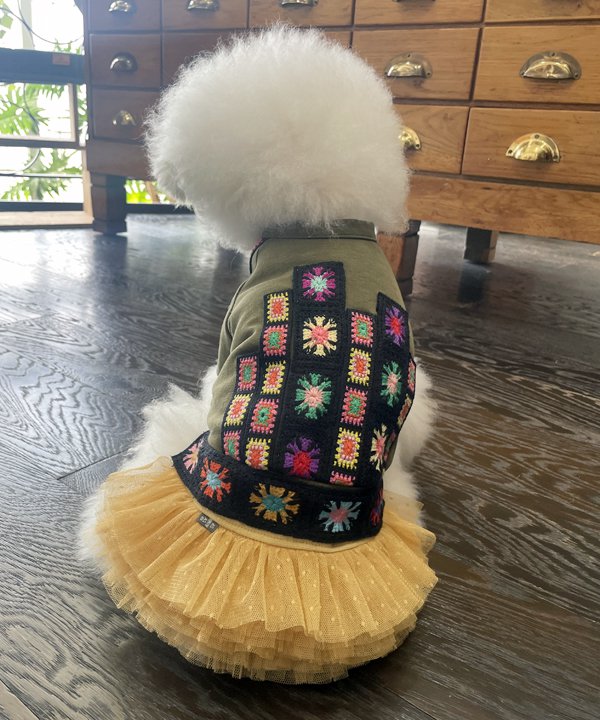 as know as NクロシェテープラグT 犬 カットソー Tシャツ モチーフ編み 犬服 ドッグウェア デワン