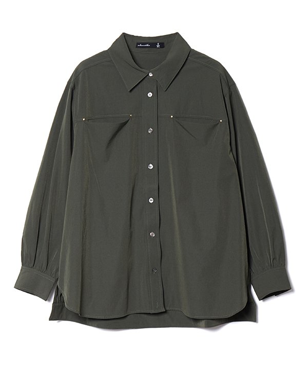 as know as 良い感じのナイロンSH レディース トップス シャツ 長袖 シャツ ナイロン ウレタン入 伸びる 前開き 羽織 ギャザー ポケット ボトムイン 2WAY シャカシャカ ドゥバズ