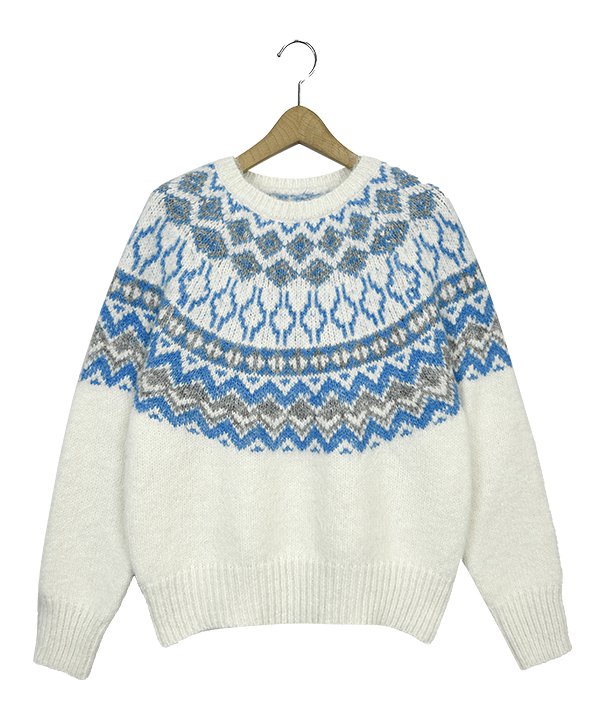 as know as ノルディックニットPO レディース トップス ニット 長袖 プルオーバー 球心柄 ノルディック モチモチ ピンキーのサムネイル