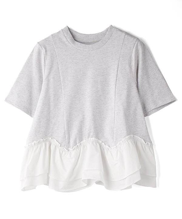 Rakuten - as know as ポワポワン裾のPO レディース トップス カットソー 半袖 プルオーバー Tシャツ プルオーバー 切替 半袖 フリル ギャザー プリンセスライン ドゥバズ