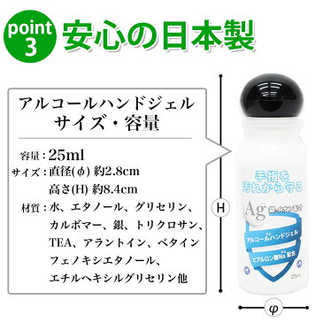 【在庫あり・24個セット】アルコールハンドジェル 日本製 除菌ジェル 25ml 銀イオン配合 ヒアルロン酸Na配合 洗浄 消毒 送料無料 返品不可