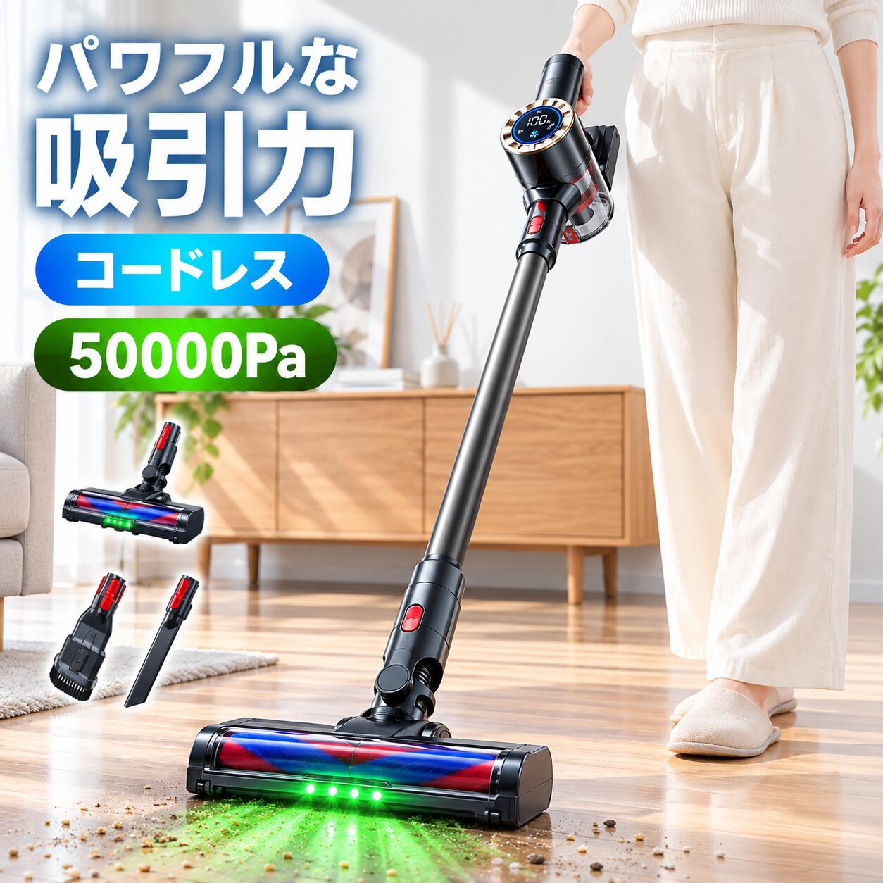 【マラソン限定◎8,980円〜】「楽天1位」 スティック 掃除機 コードレス 強吸引力 ハンディ サイクロン式 そうじき 2600mAh*6 3段吸引力 LED液晶ディスプレイ 3WAY充電式 軽量 低騒音 スリム クリーナー 壁掛け 収納 パワフル スタンド 着脱式バッテリー ジェネリック家電