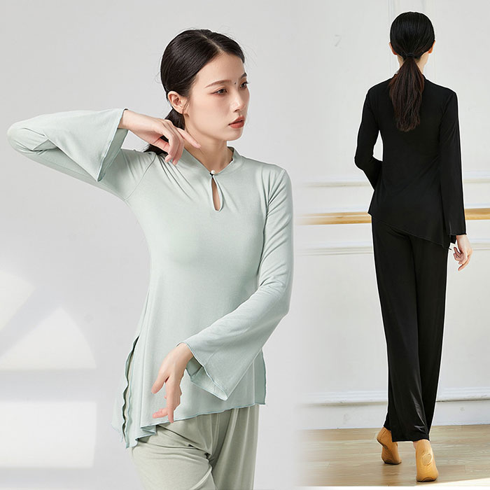 古典ダンストップス レディースダンス服 7色 長袖 ブラウス 舞台衣装 中華風 トップス フレアスリーブ スプリット 民族風 ステージ衣装 レッスン着 団体服 レッスンウェア 競技用 モダンダン ダンス用品 古典美人 エレガント おしゃれS M L XL 2XL 3XL