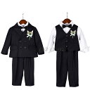 子供服 韓国子供 子供スーツ フォーマルスーツ ジャケット シャツ ベスト パンツ 蝶ネクタイ ストライプ 縞模様 4点/5点/6点セット 男の子 イベント 礼...