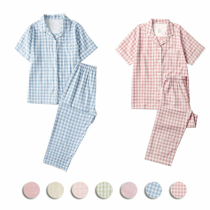 Rakuten - パジャマ レディース コットン100％ ダブルガーゼ 上下セット 春夏 半袖 前開き テーラー襟 ロングパンツ ショートパンツ ルームウェア パジャマ 部屋着 ペアルック 二重ガーゼパジャマ 女性 母 旅行 入院 プレゼント シンプル ソフト加工 敏感肌 綿100％ 快適 やわらか
