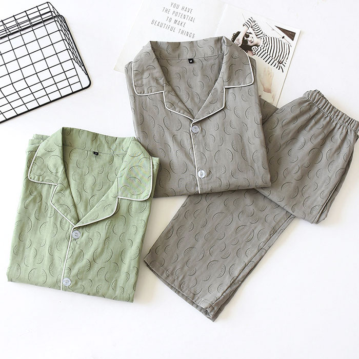 パジャマ メンズ ルームウェア 部屋着 コットン素材 ガーゼ 二重ガーゼ 上下セット 前開き 長袖 長ズボ..