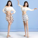 ベリーダンス 衣装 2点セット トップス 長袖 へそ出し ヒップスカーフ インナーパンツ付き スパンコール タッセル フリンジ レディース ダンス衣装 ステージ...