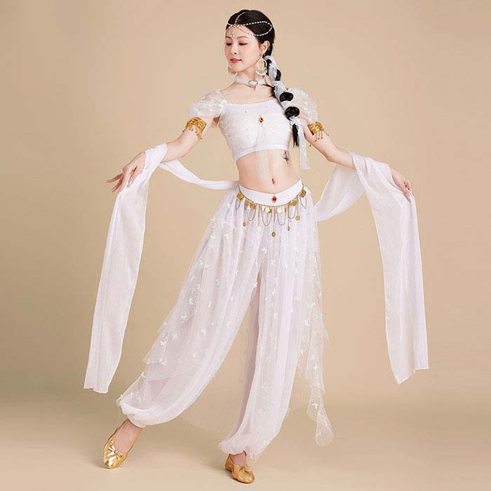 ベリーダンス 衣装 レディース 大人 アラジン ジャスミン風 ダンス練習着 レッスン着 コスプレ ハロウィン 仮装 半袖 ショート丈トップス ロング サルエルアラジンパンツ スパンコール セットアップ プリンセス コスチューム アクセサリー 小物 ステージ演出衣装 セクシー