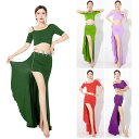 ベリーダンス 衣装 セット 大人 ダンス レッスン着 トップス 半袖 へそ出し スカート インナーパンツ付き セットアップ レディース ステージ衣装 ダンスウェ...