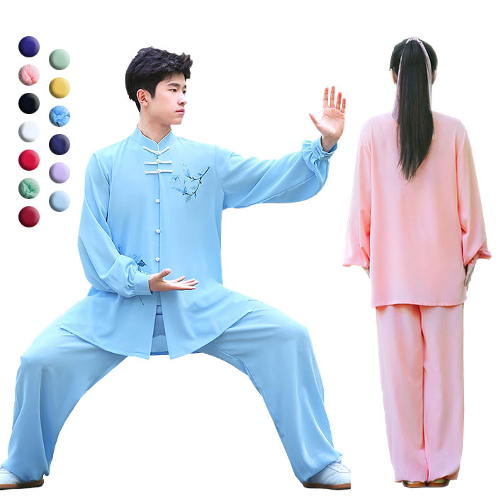 太極拳 服 太極拳ウェア 上下セット 男女兼用 太極拳ウェア 武術練功服 カンフー 練習着 長袖 チャイナボタン ロングパンツ 演武用服 拳法 気功 表演服 表演パンツ 武術服 朝練 スポーツウェア レディース メンズ 発表会 演出服 ステージ衣装 通気性がよく ゆったり