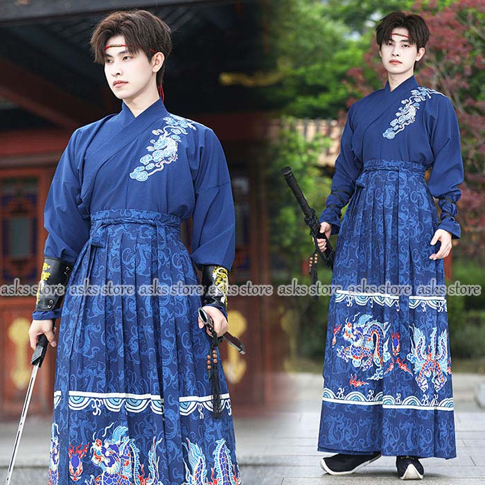 男女兼用漢服唐装 2点/3点セット コスプレ 刺繍豪華漢服 龍柄トップス スカート 袖カバー 漢服 メンズ ..