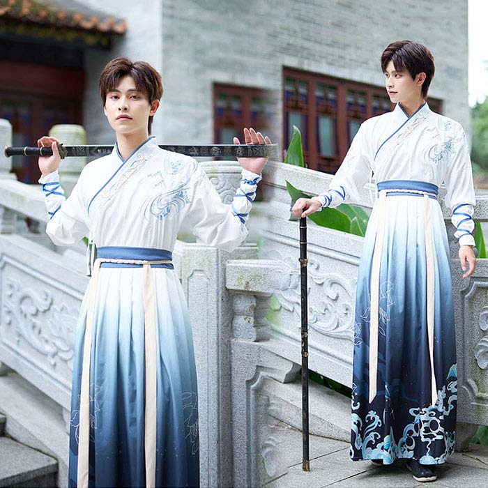 乐天商城 - コスプレ衣装 メンズ レディース コスチューム 漢服唐装 中国風 伝統衣装 上下セット トップス スカート 交差襟 グラデーション 刺繍 漢服 コスプレ 中華古風 武士服 仮装 変装 イベント カップル 学園祭 文化祭 ペアルック ステージ 団体服 ハロウイン クリスマス 撮影衣装