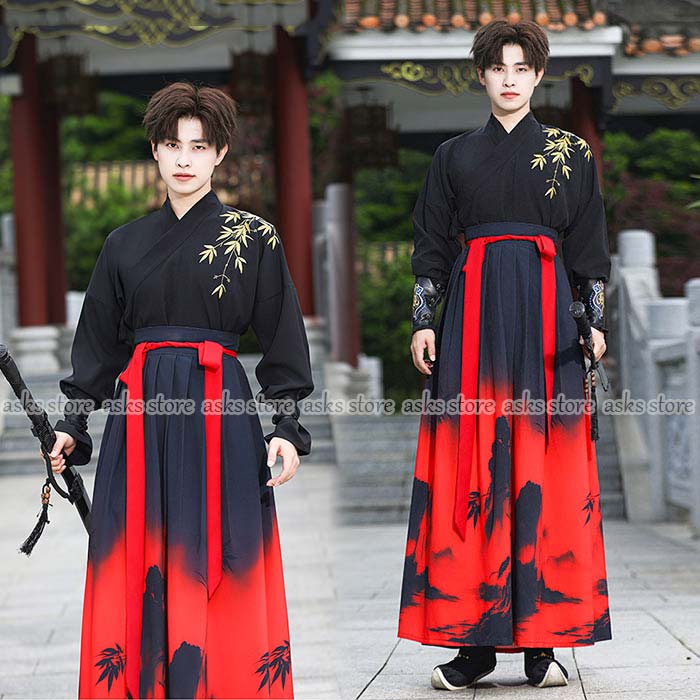 乐天商城 - 男女兼用漢服唐装 2点/3点セット 刺繍豪華漢服 トップス スカート 袖カバー 交差襟 刺しゅう グラデーション カップル メンズ レディース コスプレ 漢服 古風 イベント 学園祭 文化祭 チャイナ ステージ衣装 ハロウイン 仮装 変装 ペアルック 撮影衣装 漢元素 団体服 S-4XL