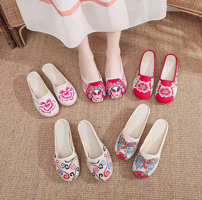 スリッパ レディース 中華刺繍シューズ 中国靴 シューズ チャイナ靴 レディースシューズ レディース靴 ..