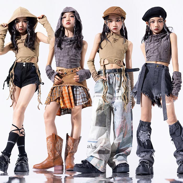 乐天商城 - キッズ服 ジャズダンス衣装 女の子 ストリートダンス ヒップホップ 上下セット トップス フード付き 肩出し へそ出し パンツ キッズ 普段着 舞台 韓国子供 女の子 ジュニア キッズ 子ども JAZZ HIPHOP ステージ衣装 発表会 イベント チアダンス 団体服 かっこいい