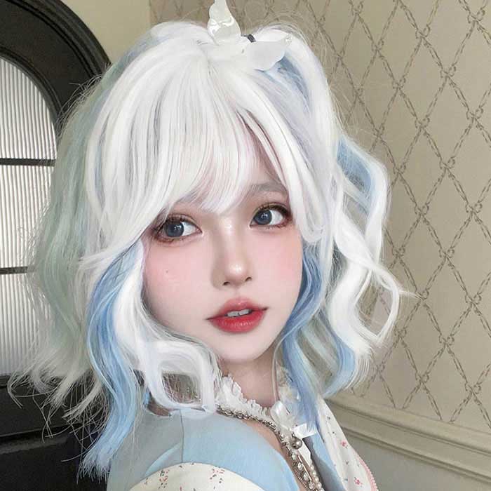 カラーウィッグ かつら コスプレウィッグ 巻き髪 配色 原宿ガール フルウィッグ カ...