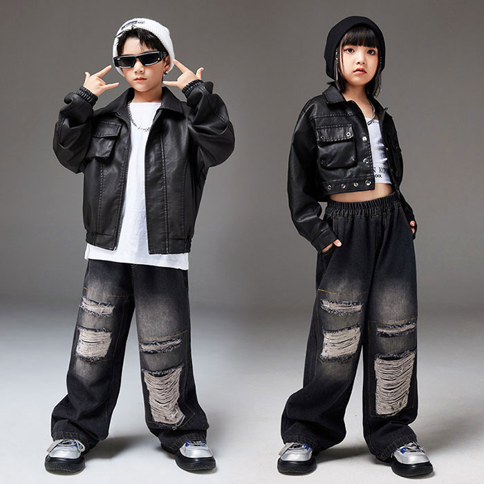 Rakuten - 子供 ジャズダンス衣装 キッズ hiphop ストリートダンス 衣装 上下セット ジャケット パンツ ヒップホップ セットアップ 文化祭 イベント カジュアル 女の子 男の子 おしゃれ 普段着 舞台演出服 ステージ衣装 発表会 応援団 レッスン着 子供 ジュニア 120～170 かっこいい