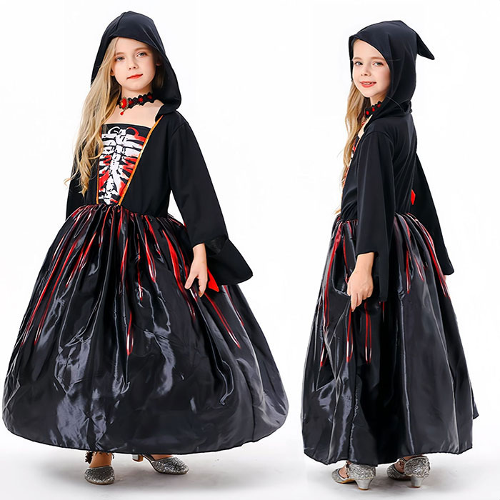 Rakuten - ハロウインコスプレ衣装 子供服 女の子 子供 魔女 巫女 髑髏 ウィッチ コスプレ 悪魔 魔法使い 仮装 コスチューム ワンピース 長袖 帽子付き お化け 幼稚園 ハロウィン衣装 発表会 イベント 欧米風 ステージ衣装 パーティー キッズ cosplay Halloween 変装 誕生日 プレゼント