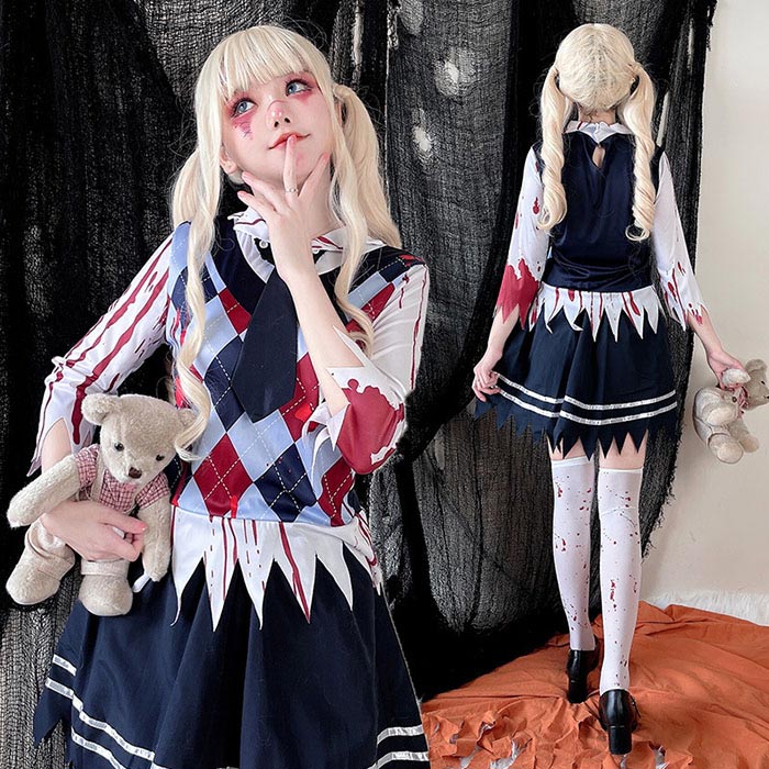 ハロウィン衣装 コスプレ トップス ネクタイ スカート 長袖 ナース 看護師 看護婦 コスプレ衣装 仮装 コスチューム 変装 変身 血まみれ スプラッター お化け屋敷 ハロウィンコスチューム 衣装 おばけ 欧米風 ゴースト 悪魔 お化け ホラー 恐怖 文化祭 パーティー 二次会 宴会