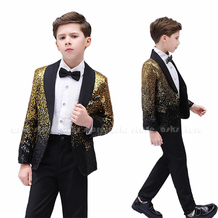 子どもスーツ 子供服 キッズ 男の子 セットアップ スパンコール グラデーション ジャケット シャツ パ..