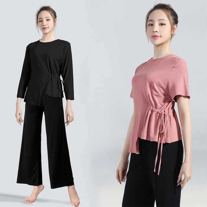 ダンス レッスン着 モダンダンス 半袖 長袖 リボン付き 長ズボン パンツ ハーレムパンツ ガウチョパン..