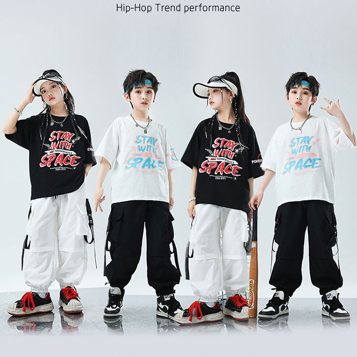 Rakuten - キッズダンス衣装 男女兼用 半袖シャツ カーゴパンツ ジャズダンス ヒップホップ 女の子 男の子 上下セット 子供服 ストリートダンス 団服お揃い カジュアル 練功服 韓国風 舞台衣装 お揃い 発表会 卒業式 ステージ衣装 ジュニア服 子ども 韓国子供 おしゃれ 110-180cm
