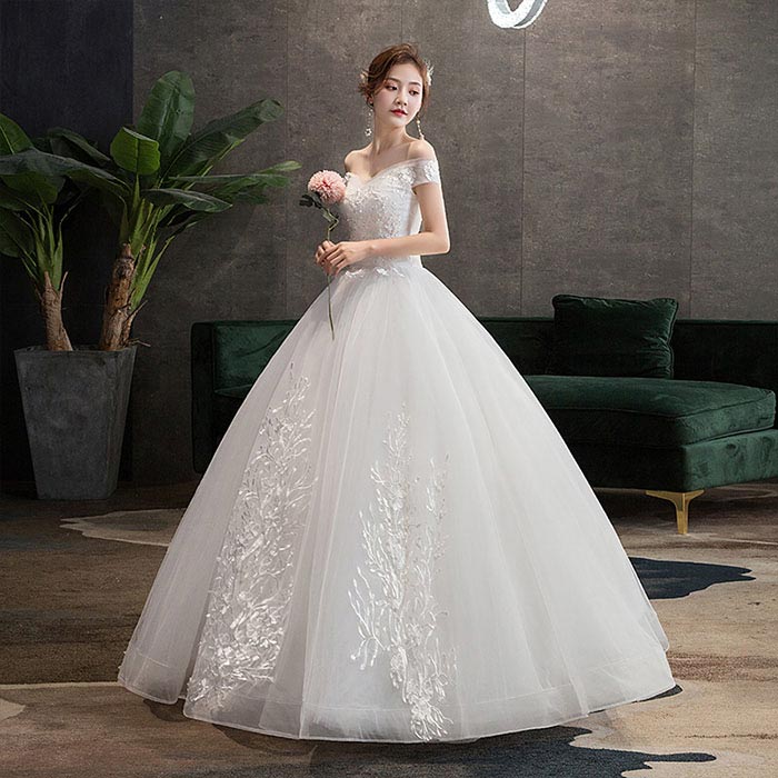 asks Dance Gearのウェディングドレス 花嫁ドレス 結婚式 ワンピース フォーマルドレス シースルードレス レース 花柄 ワンショルダー パーティードレス ベアトップ ロングドレス 二次会ドレス 白ドレス 肩出し マキシ 二次会 披露宴 発表会 海外挙式ドレス エレガント プレゼント 写真撮影｜アングル2