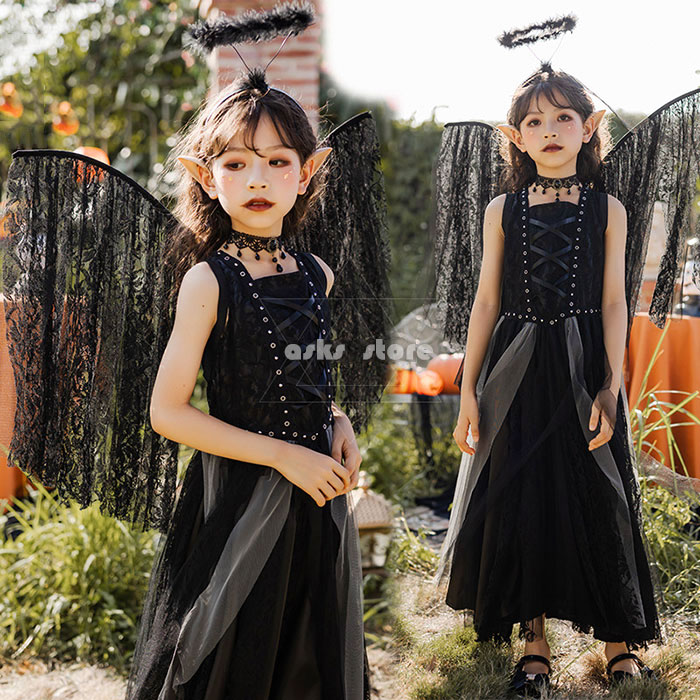 乐天商城 - ハロウイン 子供服 女の子 コスプレ衣装 ワンピース精霊 天使 悪魔 羽 カチューシャ レース チュール 変身 仮装 コスチューム ハロウイン衣装 変装 コスプレ 小悪魔 ウィッチ 魔女 巫女 舞台衣装 パーティー ドレス cosplay バンパイア 吸血鬼 学園祭 文化祭 おしゃれ
