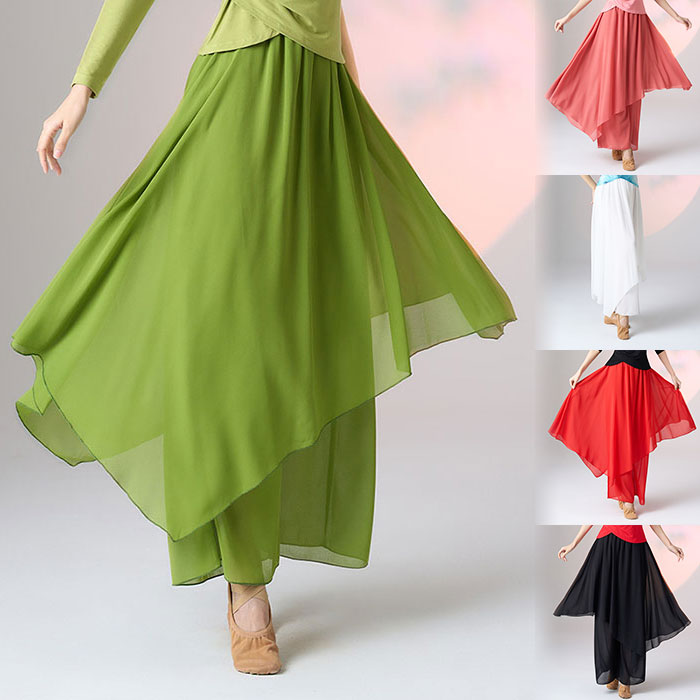 ダンスパンツ 全5色 古典ダンス衣装 キュロット スカーパン ワイドパンツ ダンス レッスン着 ボトムス チュールパンツ アシンメトリー 不規則 練習着 競技着 二重シフォン 社交ダンス モダンダンス ダンスウェア ヨガ レッスン 舞台衣装 団体お揃い 飄逸なダンス服 おしゃれ