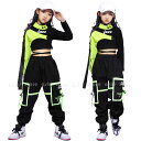 キッズダンス服 ジャズダンス ヒップホップ 上下セットアップ トップス 長袖 ヘソ出し カーゴパンツ 袖カバー 2点セット/3点セット ジャズ ダンス衣装 練習着 ヒップホップ ジュニア服 子ども 学園祭 舞台衣装 演出服 ステージ 発表会 110 120 130 140 150 160 170 180cm