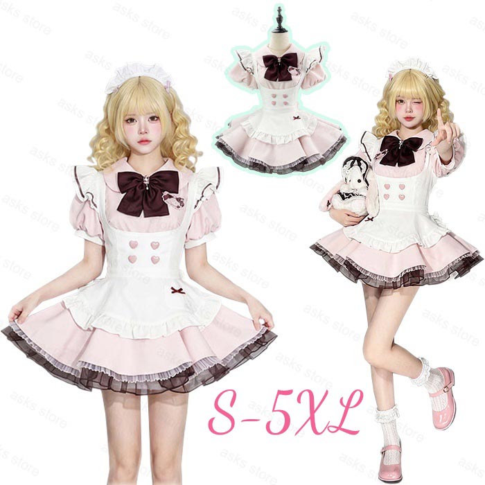 乐天商城 - メイド服 可愛い ロリータドレス ワンピース 半袖 エプロン 配色 ゴスロリ ゴシック lolita ハロウイン コスプレ衣装 コスチューム ショートスカート 喫茶店 カフェ ウェイトレス 文化祭 学園祭 衣装 仮装 洋服 メイド アニメ フリル お姫様 ロリータドレス 大きいサイズ
