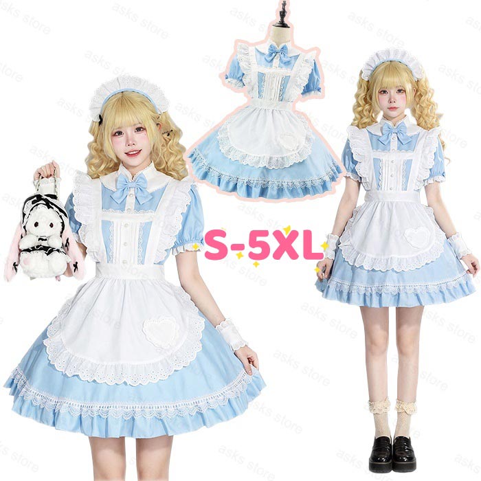 乐天商城 - ロリータワンピース レディース コスプレ衣装 メイド服 ワンピース ロリータドレス エプロン カチューシャ ハロウイン衣装 コスチューム 文化祭 学園祭 衣装 メイドドレス 喫茶店 カフェ お姫様 ゴスロリ ゴシック メイド ハロウィン仮装 アニメ 胸元蝶結び フリル 可愛い