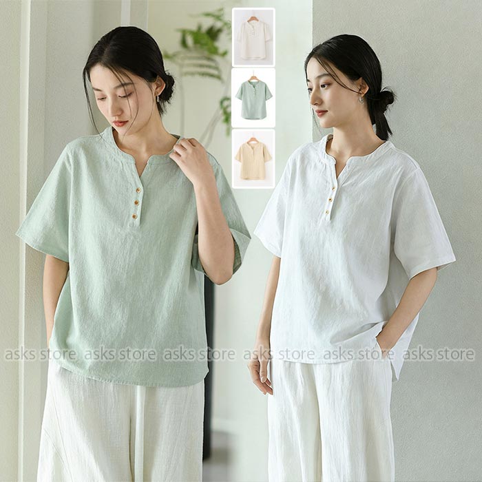 Rakuten - リネンシャツ レディース Tシャツ 半袖 トップス ラミー素材 苧麻シャツ Vネック 綿麻シャツ ヴィンテージリネン 無地 夏服 普段着 日常 通勤 オフィス 麻混 綿混 シンプル 薄手 通気性優れ 柔らかい カジュアル ゆったり ママ ギフト 母の日 おしゃれ ギフト 20代 30代 40代