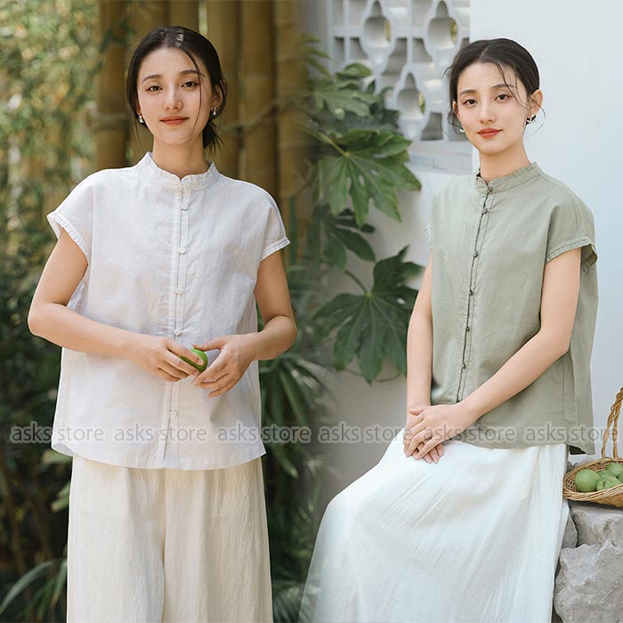 Rakuten - 半袖Tシャツ レディーストップス 綿麻シャツ コットン素材 リネン シャツ トップス 綿混 麻混 オリジナル 普段着 オフィス カジュアル 通勤 通学 無地シンプルなコットンカジュアルシャツ 体型カバー 柔らかい 肌に優しい 着痩せ ママ 母の日 ギフト 20代 30代 40代