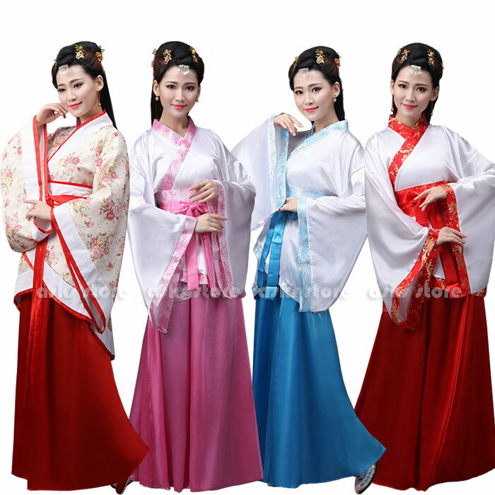 レディース漢服 コスプレ衣装 6色 交差襟トップス 広袖 スカート 花柄 中華服 上下セット 舞台衣装 華..