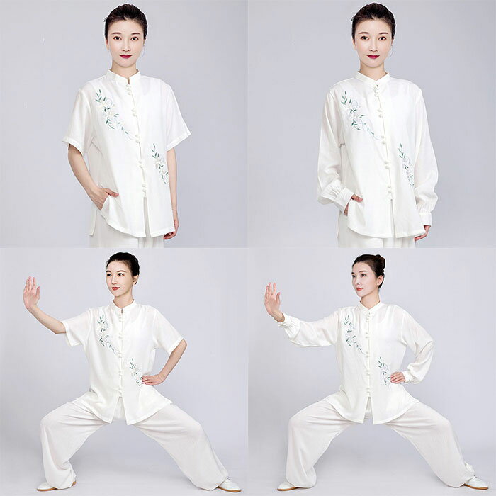 レディース太極拳服 シャツ単品/上下セット 太極拳服 半袖 長袖 花刺繍 大人 太極...